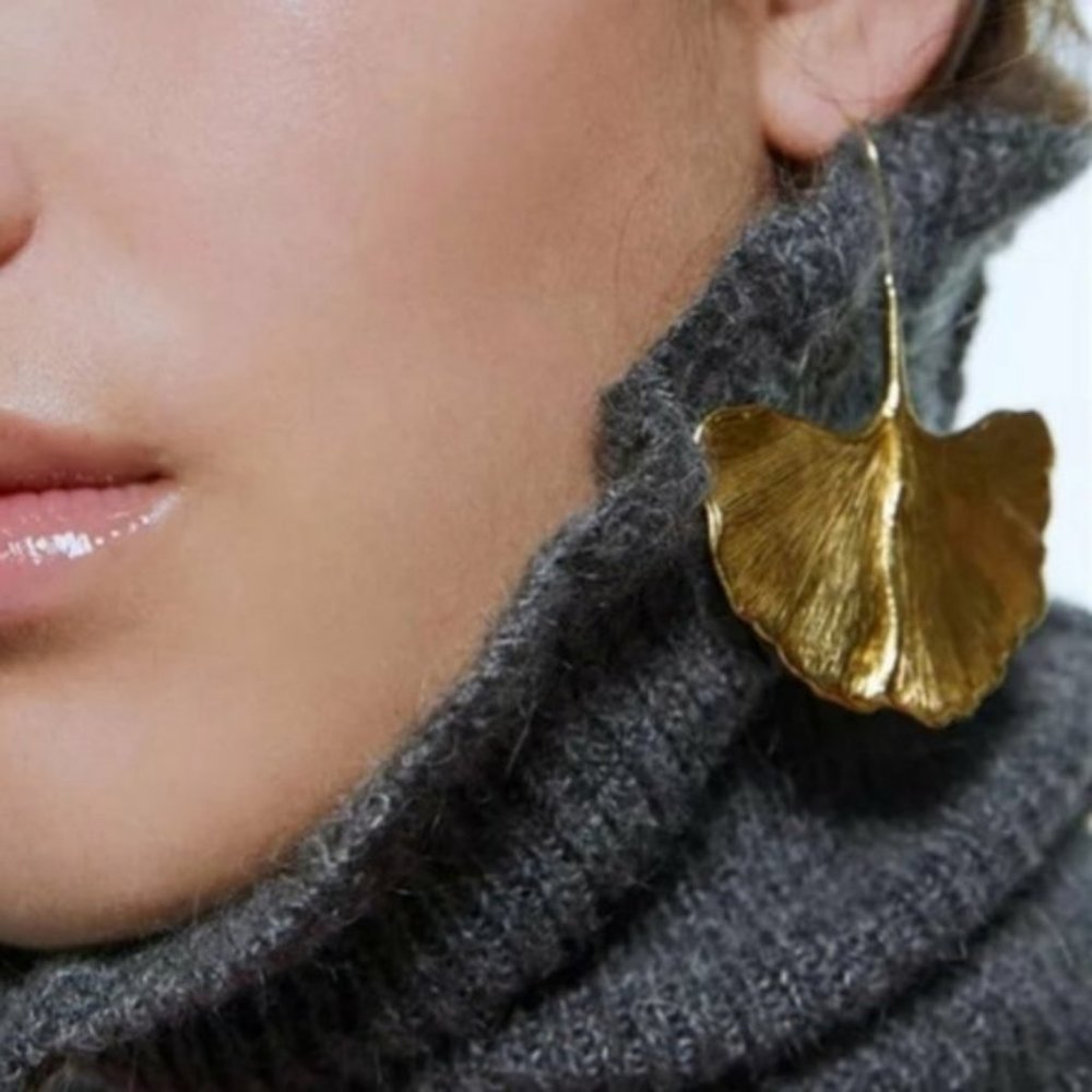 New! Anthro Ginkgo Leaf Earrings - Picture 2 of 8
